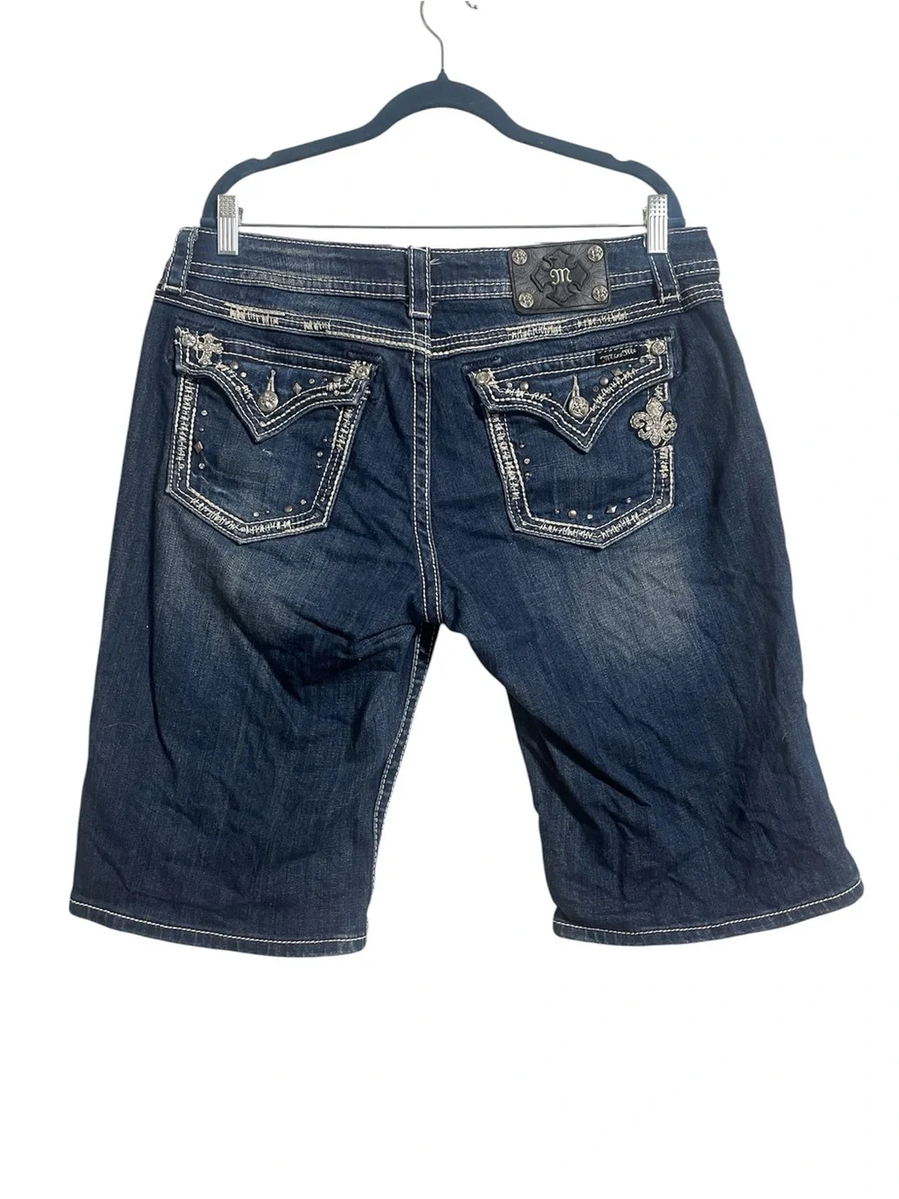 Miss Me Embellished Denim Easy Bermuda Shorts